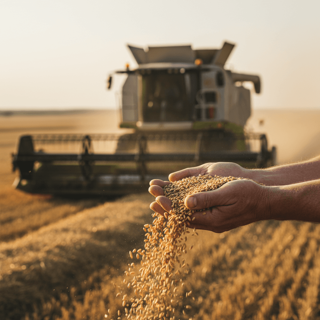Golden milling wheat grains harvested in hands
